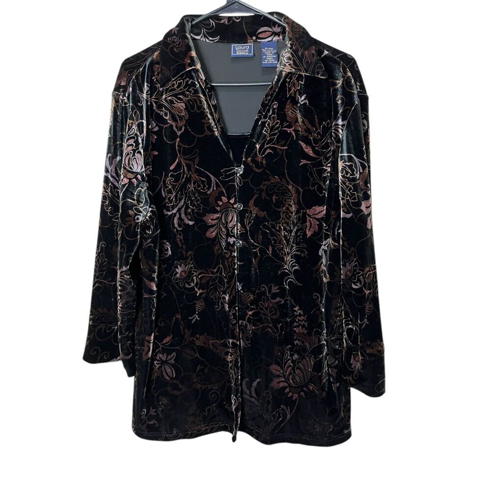 LAURA SCOTT Women's Velvet Blouse Floral Multicolor Size 16-18W